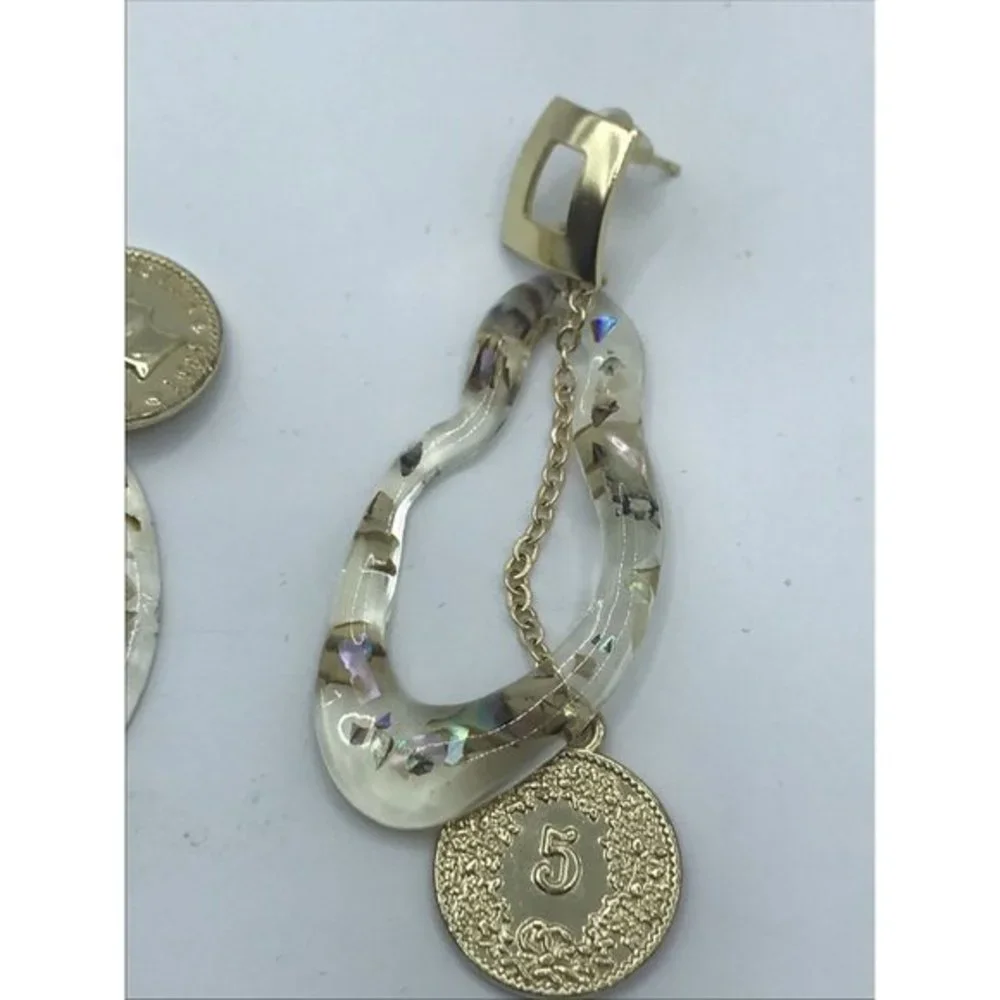 Unique Flash acrylic Drop dangle‎ coin chain Artisan EARRINGS